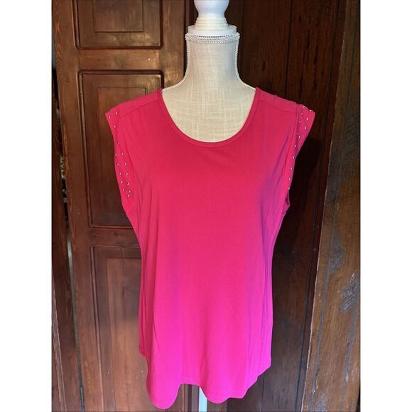 Cynthia Rowley Women's Scoop Neck Blouse Studded Soft  Hot Pink XL - Picture 1 of 5